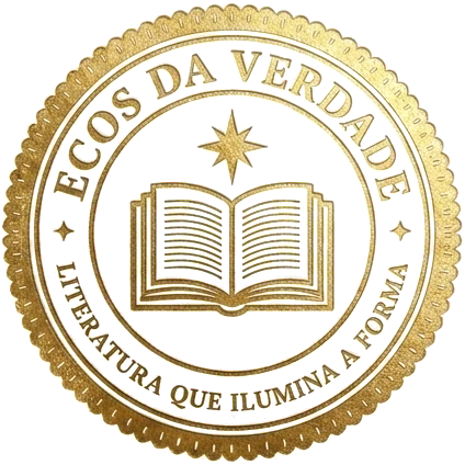 Selo Ecos da Verdade: livro aberto sob uma estrela, com a legenda Literatura que ilumina a forma